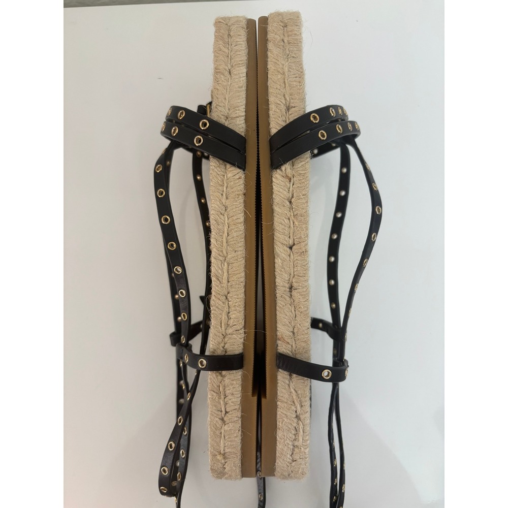 Madewell Mira Espadrille Thong Sandal Ankle Wrap Grommet Leather Black NV826 10 - Picture 5 of 9